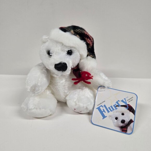 2 x Vintage Sears Exclusive Plush Flurry Stuffed White Polar Bear w/ Hat 6" - Picture 3 of 8